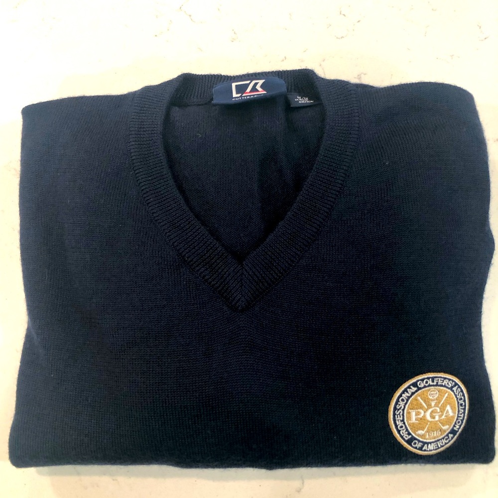 CUTTER&BUCK PGA Metropolitan Section Golf Vneck Long Sleeve Mens Sweater Sz M